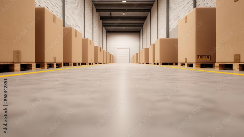 Poster a warehouse featuring smart temperature control systems that adapt to external conditions