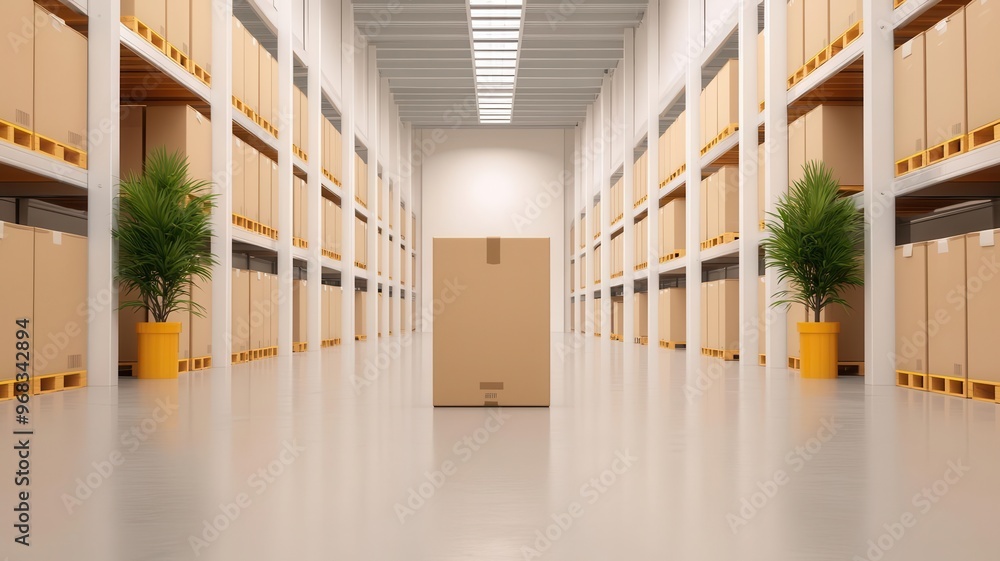 Poster a warehouse featuring smart temperature control systems that adapt to external conditions
