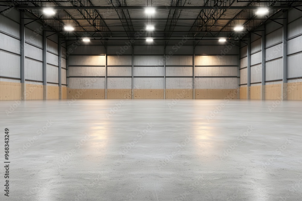 Poster an eco-friendly factory warehouse using motion-sensor led lighting to minimize electricity usage whe
