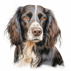 Fototapeta premium Realistic Illustration of a Brown and White Dog with Long Ears and Deep Brown Eyes, Portrait