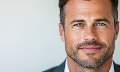 Obraz premium Confident Businessman with Refined Features in Detailed Portrait on White Background