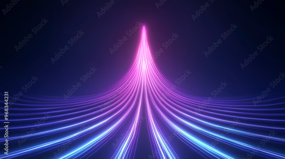 Poster a stunning abstract representation of light waves converging in vibrant pink and blue hues, creating