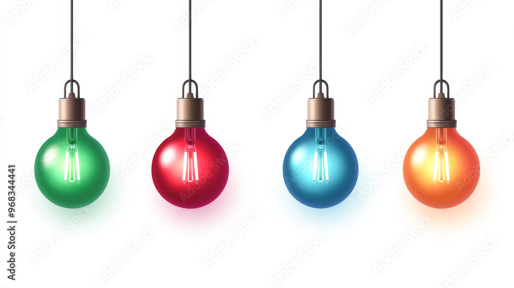 Poster a vibrant display of colorful hanging bulbs in various shades, perfect for adding warmth and cheer t