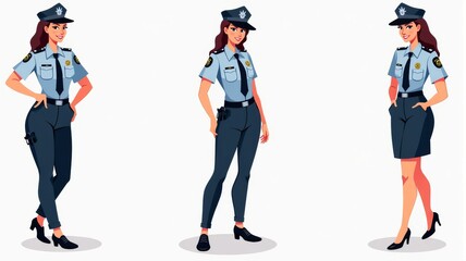 Obraz premium Female Police Officers in Uniform Illustration - Professional Law Enforcement Characters