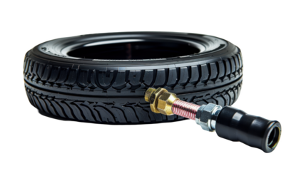 Car Tire with Valve Stem Close Up
