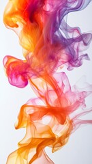 Colorful swirling smoke on white background, abstract art concept