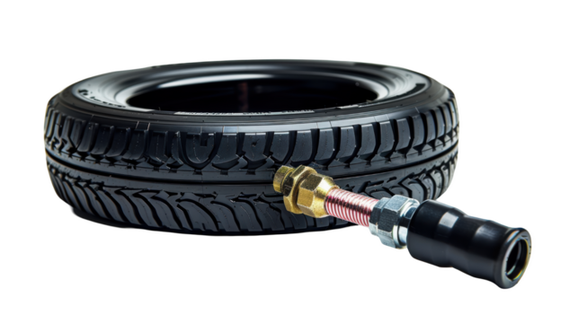 Car Tire with Valve Stem Close Up