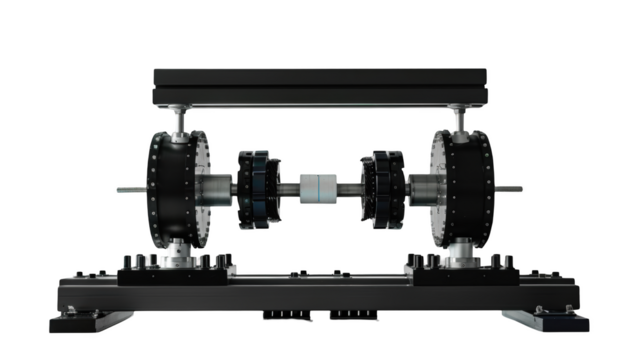 Industrial machine with rotating shafts and transparent background