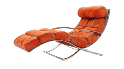 Orange Leather Chaise Lounge with Chrome Frame