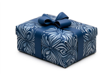 Elegant blue gift box with floral design and ribbon, perfect for special occasions or celebrations. Ideal for events and holidays.