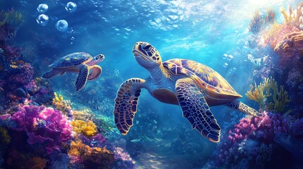 Fototapeta premium High-angle perspective of a surreal underwater realm