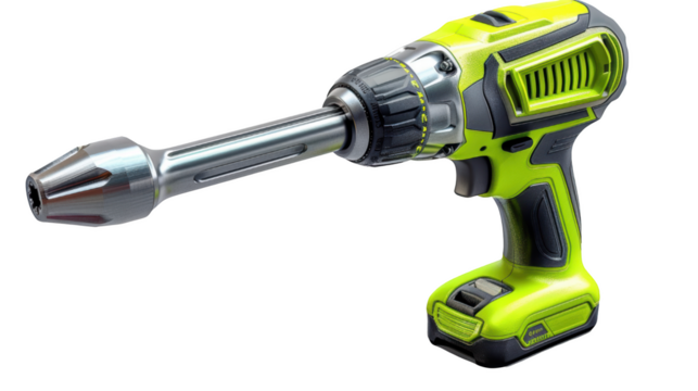 Green and black cordless drill isolated transparent background