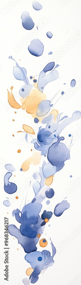 Poster an abstract watercolor painting featuring soft blue and orange bubbles, creating a serene and calmin