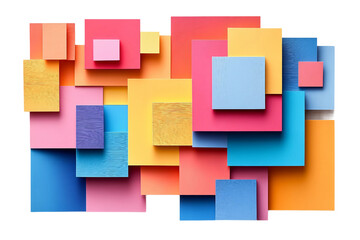 Fototapeta premium A colorful collage of squares and rectangles. The squares are of different colors and sizes, and they are arranged in a way that creates a sense of movement and depth. Scene is vibrant and energetic