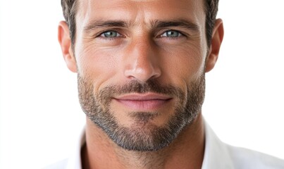 Fototapeta premium Confident Businessman with Refined Features in Detailed Portrait on White Background