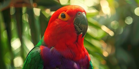 Obraz premium Eclectus Roratus: A Parrot Renowned for Its Talent in Imitating Human Voices, Facing Population Threats in Forested Regions