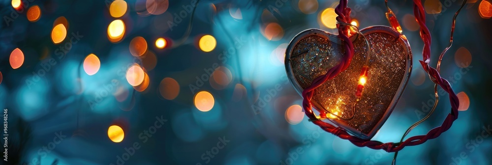 Aufkleber heart shape lit up by colorful string lights