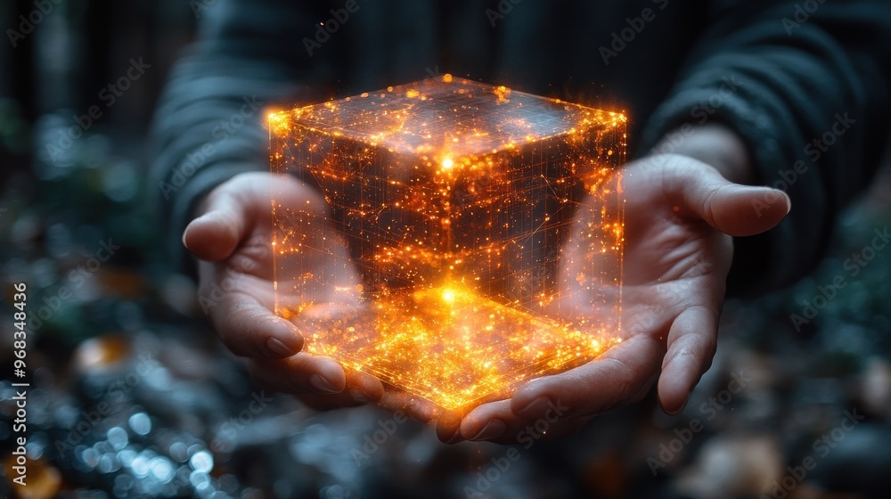 Canvas Prints person holding a glowing cube