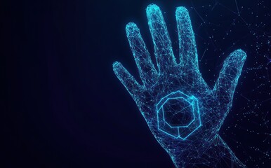 Naklejka premium Digital Hand with Geometric Pattern