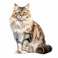 Beautiful Maine Coon Cat Illustration with Realistic Fur Detail - Perfect for Animal Lovers and Pet-Themed Designs