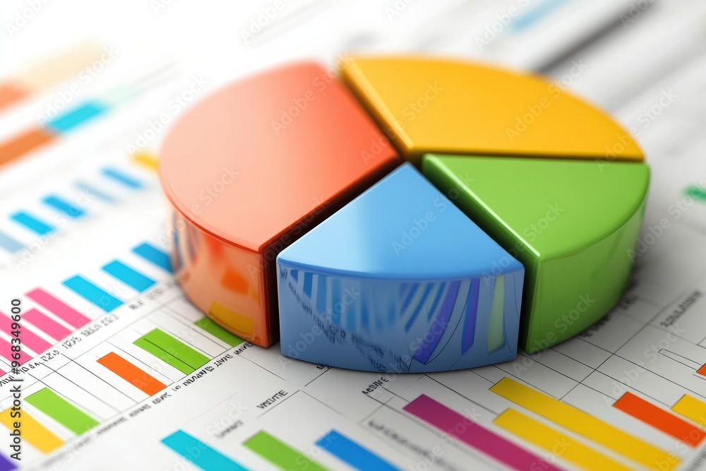 Aufkleber colorful pie chart on a financial report, representing data analytics and statistical insights for b