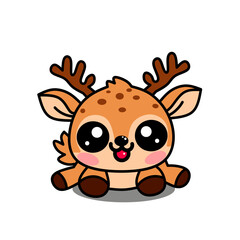 Cute Baby deer sitting, Kawaii style vector illustration.