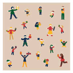 プレゼントを持った人たちのイラストセット