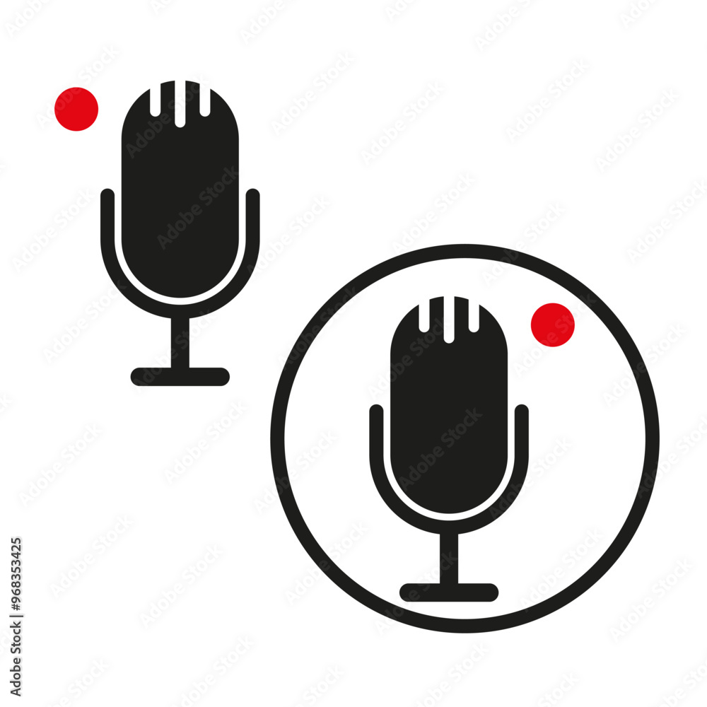 Poster microphone icon with red dot. recording symbol inside circle. bold audio design. vector graphic elem