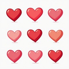 Set of 9 Colorful Illustrated Hearts for Valentine's Day and Romantic Designs