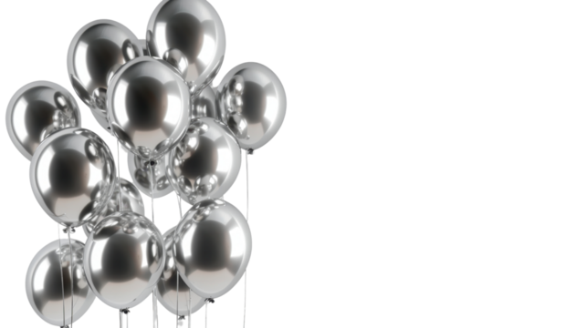 Silver balloons on a transparent background
