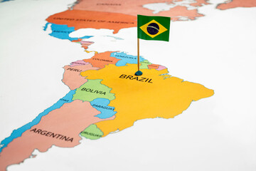A map of Brazil with a Brazilian flag on it