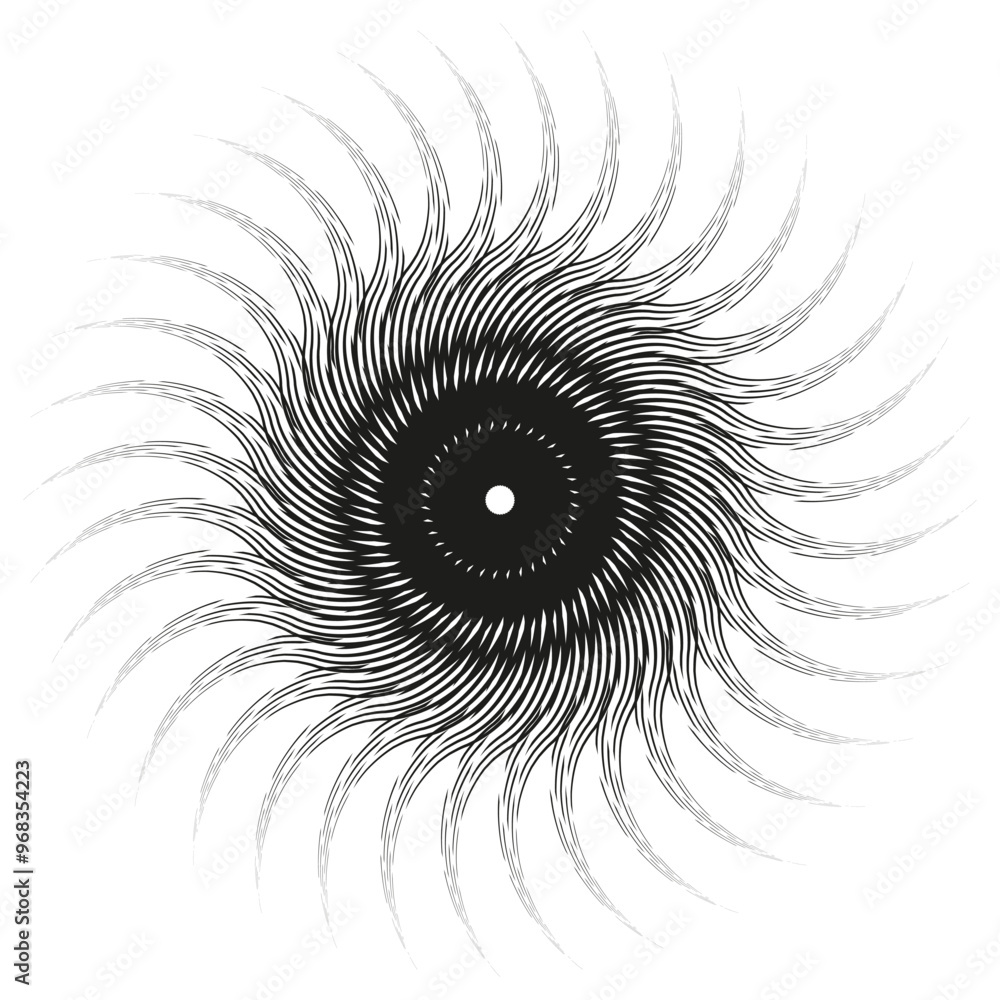 Poster abstract circular pattern. black and white radial design. dynamic wave like lines. symmetrical decor
