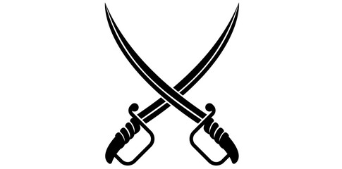 Two Crossed Swords Isolated On White Background, Ancient Swords Vector Illustration.	