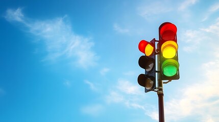 Traffic Light Against a Blue Sky with Clouds