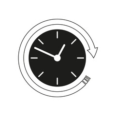 Clock icon. Time management symbol. Arrow around clock. Vector schedule graphic.