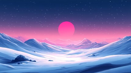 Obraz premium Pink Sun Over a Snow-Covered Mountain Range