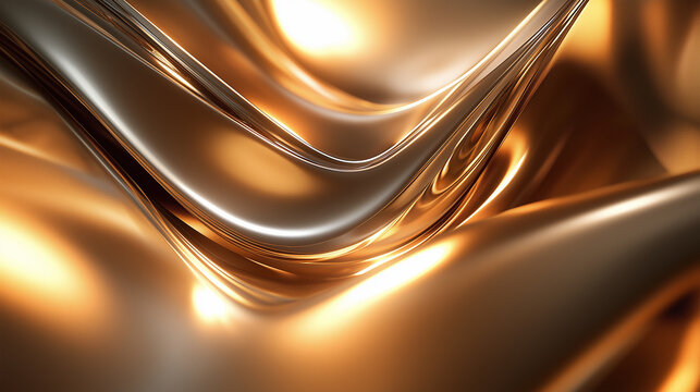 Golden metallic liquid forming abstract waves - Powered by Adobe