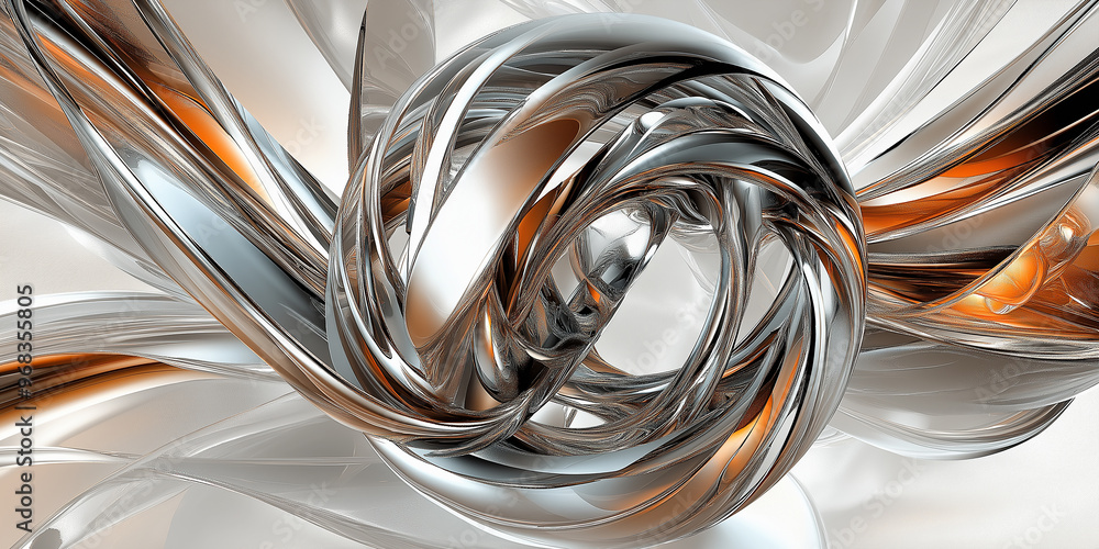 Poster abstract metallic shape twisting on white background
