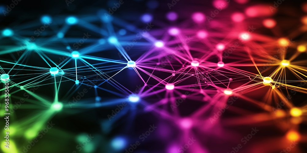 Poster Abstract technology background with connecting lines and dots forming a network