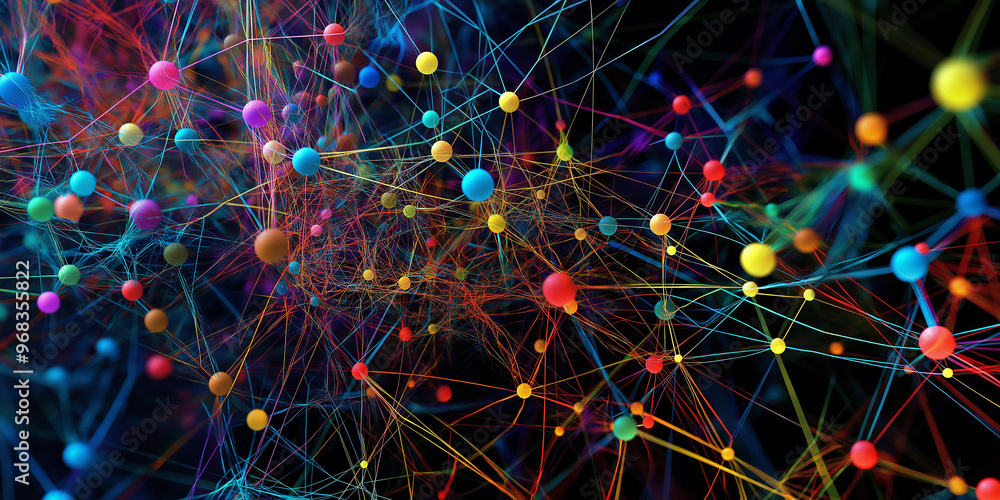 Leinwandbilder complex network of interconnected nodes forming a network on black background