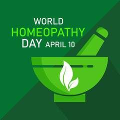 World Homeopathy Day. Holiday concept. Template for background, banner, card, poster with text inscription