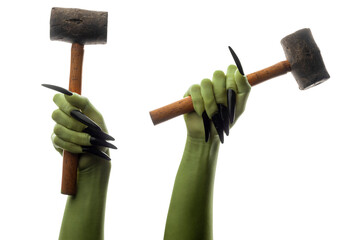 Set of witches hands holding hammers
