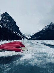 Boats on a frozen lake
