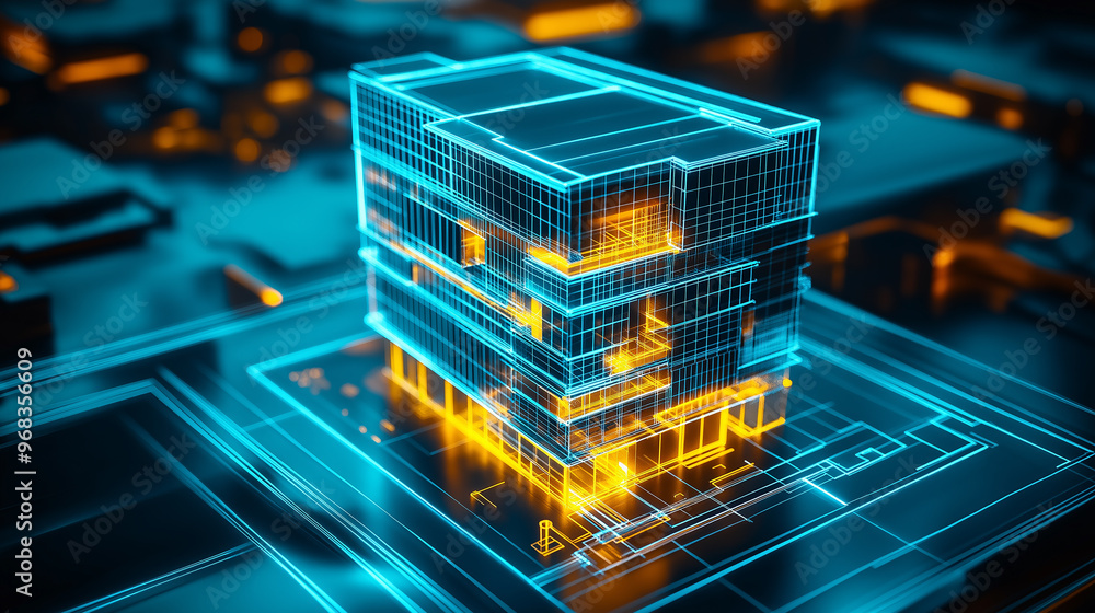 Aufkleber Futuristic smart city project being projected as a hologram on a circuit board