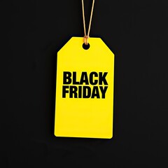 Yellow paper Black Friday label in black background . Copy space