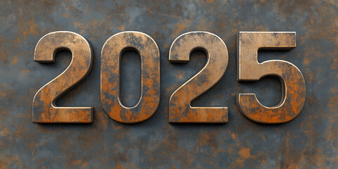 2025 oxidized metal number text against rusty metallic background