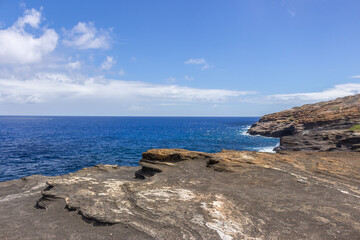 Dramatic Ocean crashing wave Hawaii at Makapu Point