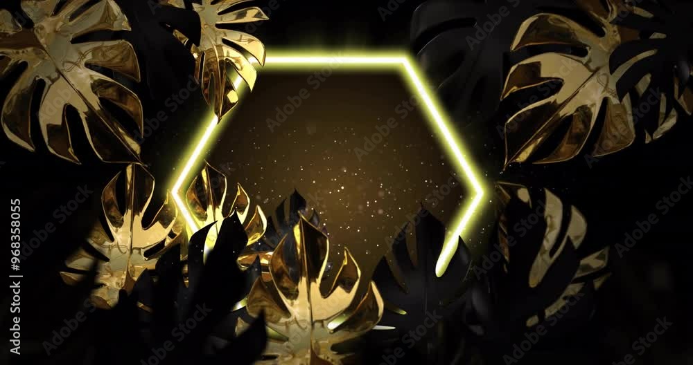 Poster animation of party text in shape and leaves on black background