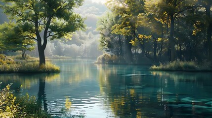 Fototapeta premium A river surrounded by trees