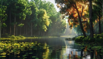 Fototapeta premium A river surrounded by trees